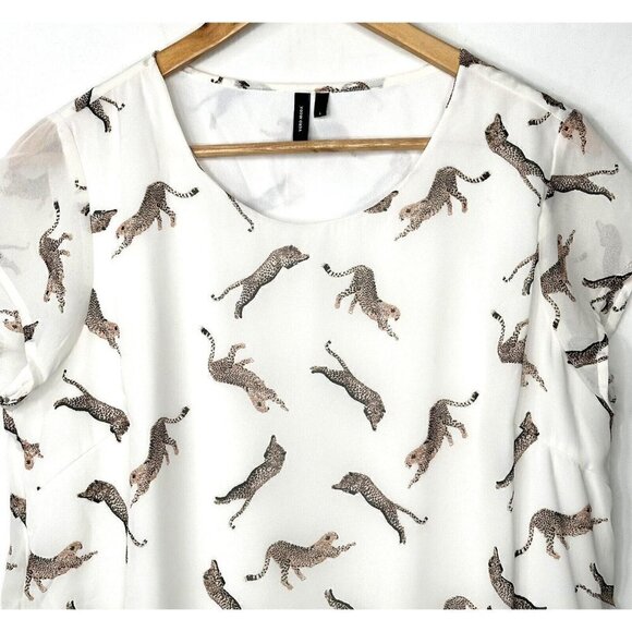 Vera Moda Blouse Women Size L White Lined Leopards Animal Print Pullover Top - Picture 3 of 8